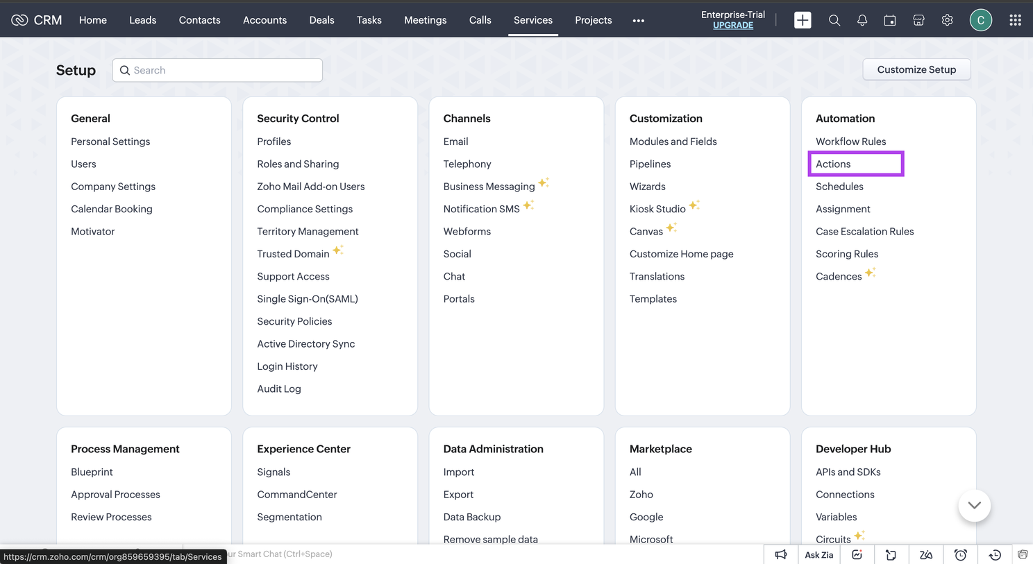 Navigate to Automation Actions