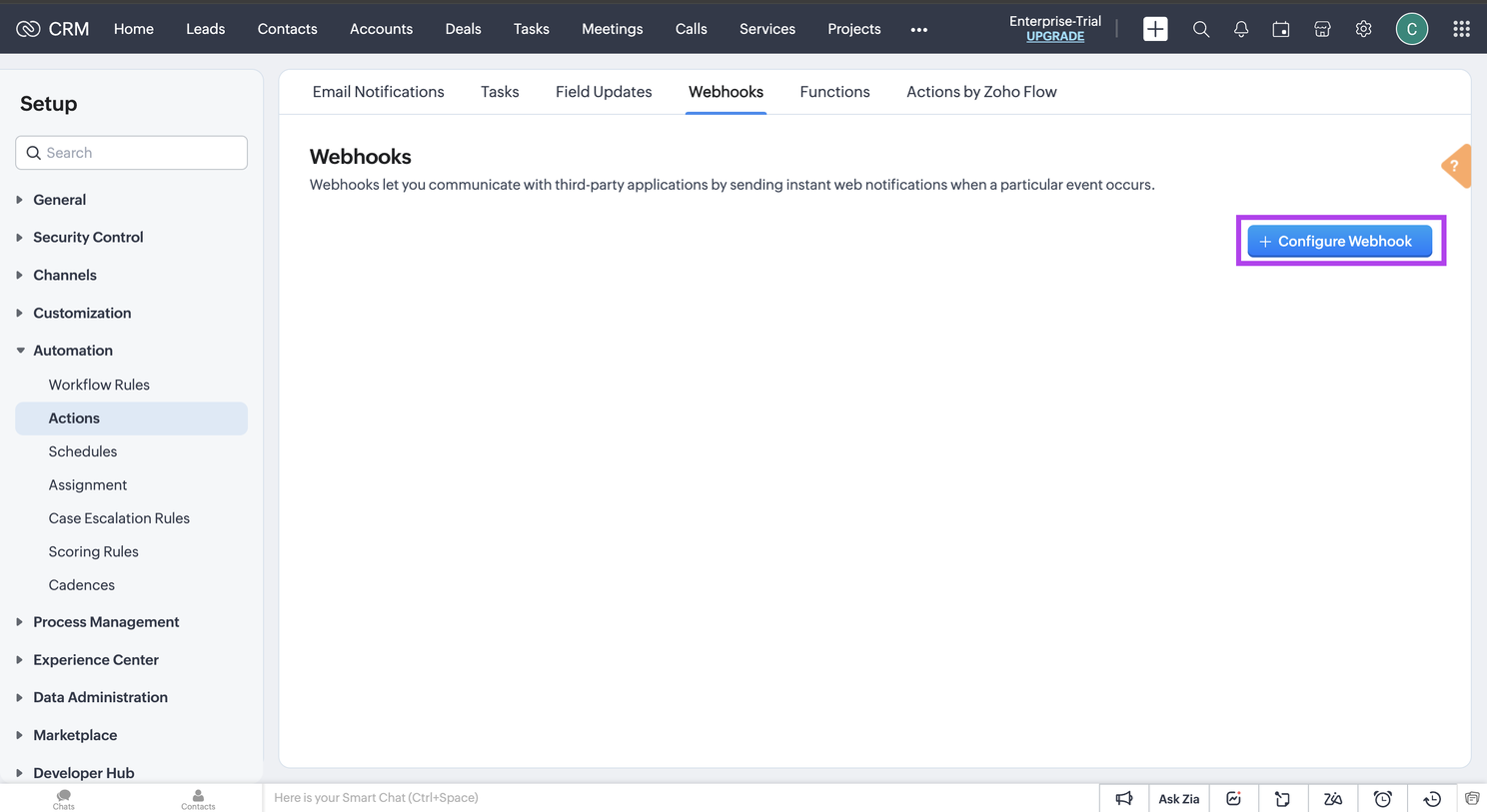 Click Configure Webhook