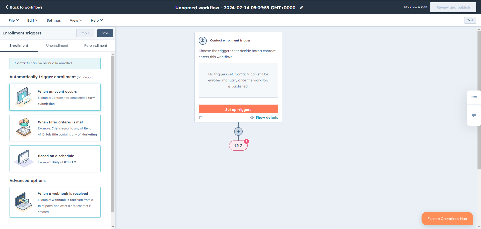 Select When an event occurs