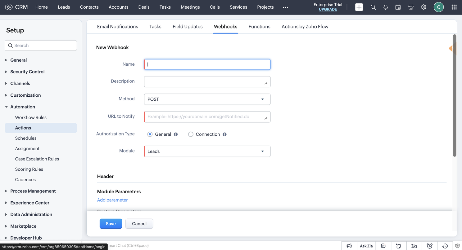Name, method, and URL fields
