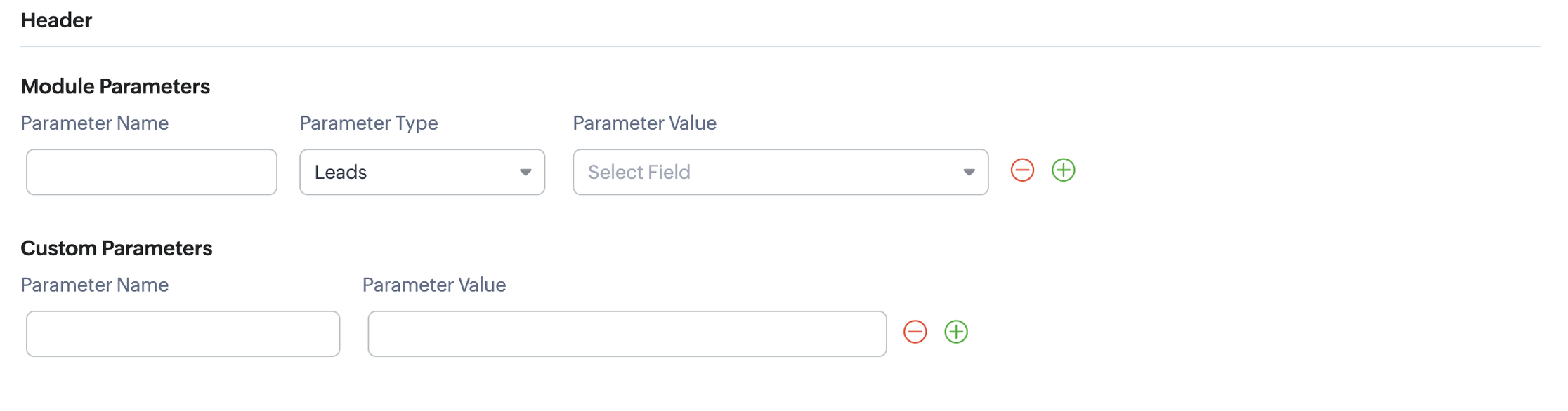 Header parameter configuration