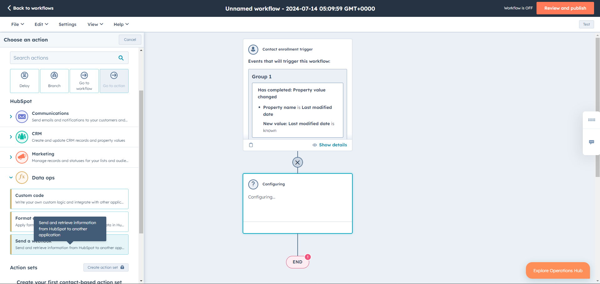 Select Send a webhook