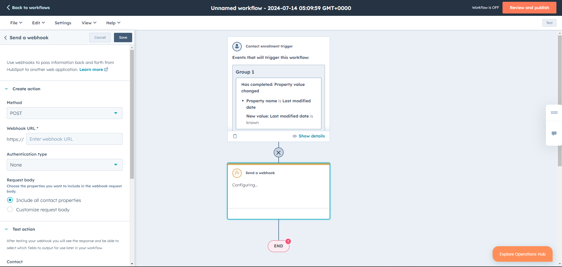 Save the webhook action